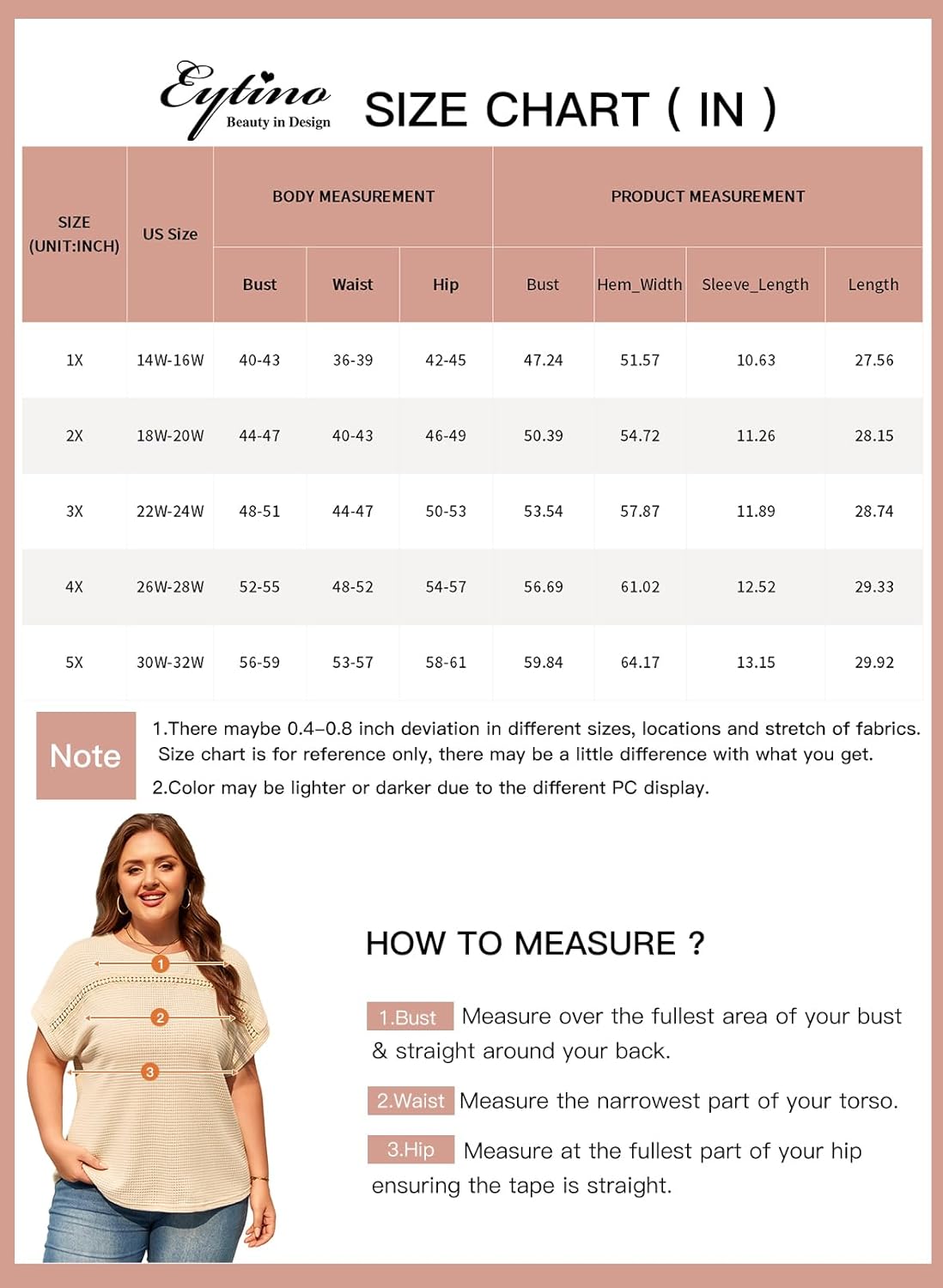 Eytino Plus Size Tops for Women Hollow Out Waffle Knit T-Shirts Crewneck Short Sleeve Casual Loose Basic Tee Blouses(1X-5X) - Image 6