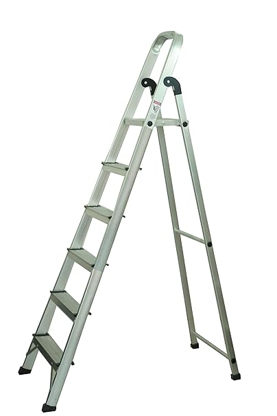Lepose Folding Aluminium Ladder with Platform 4-Step Ladder 5+1 Step, Silver