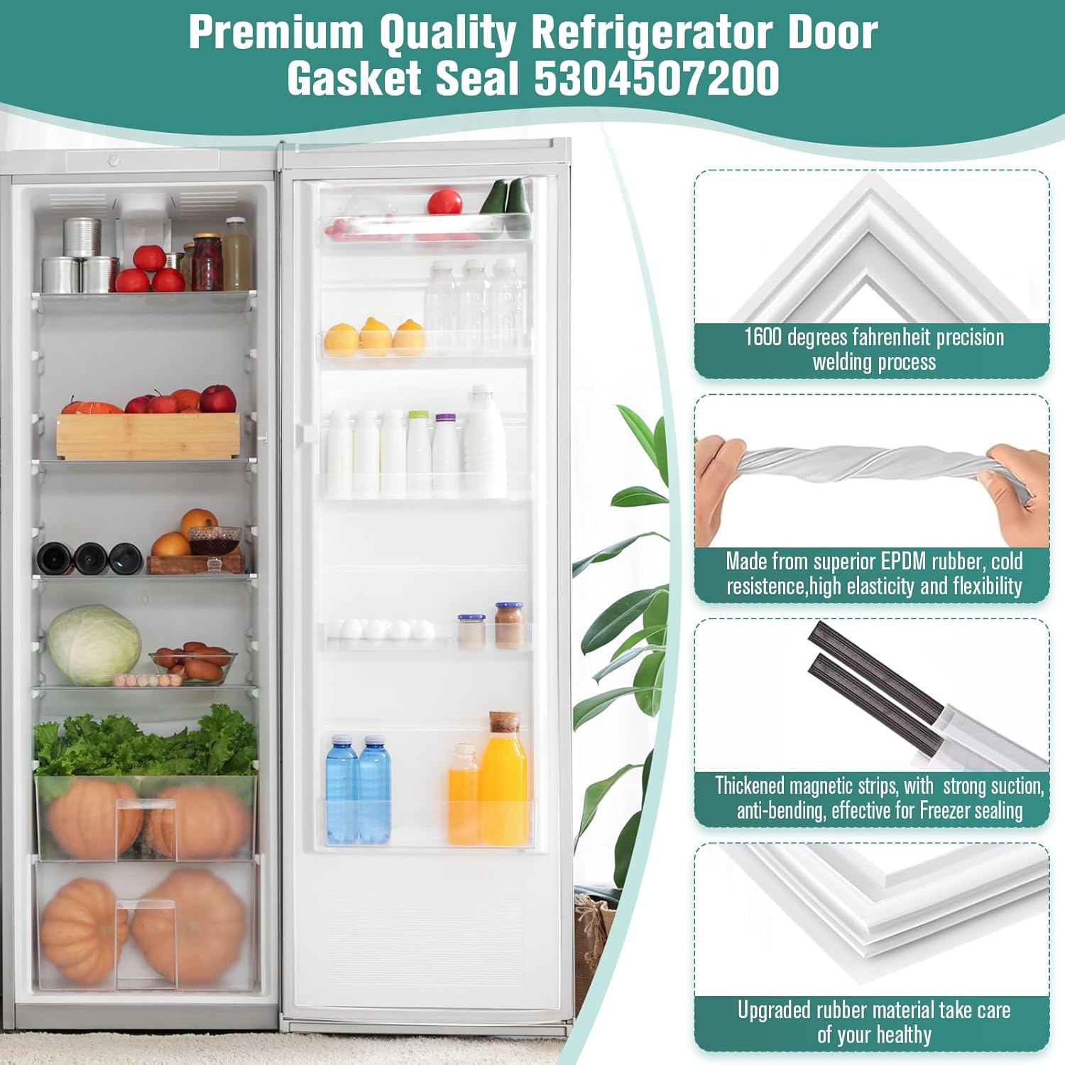 Refrigerator Door Gasket Seal Fits for Kenmore Electrolux Frigidaire 60"x31" Freezer Door Gasket Seal Replacement of 5304507200