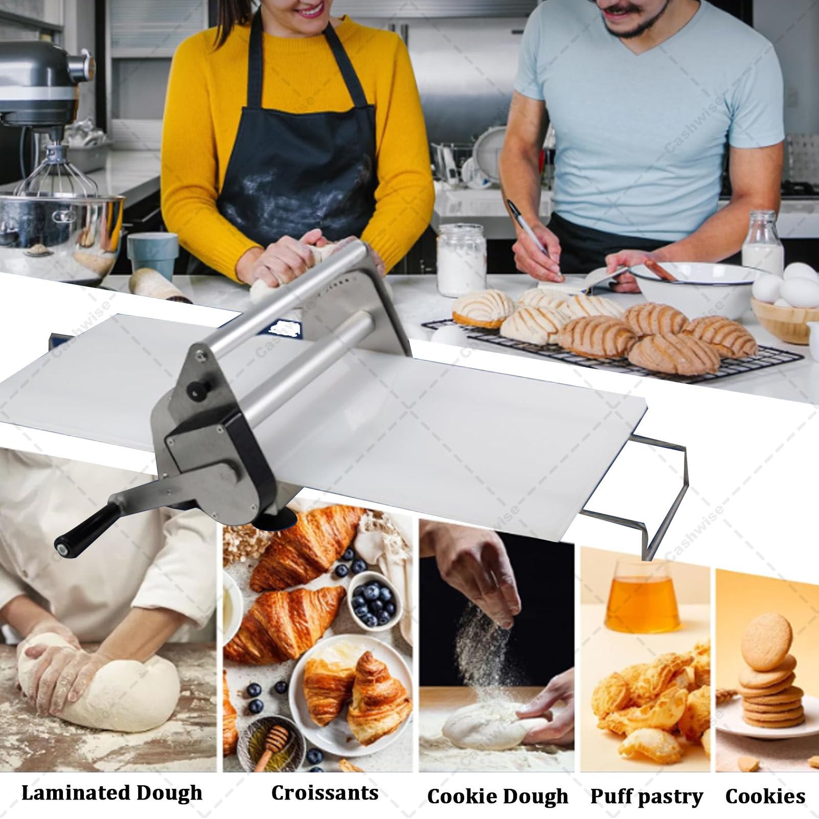 Ręczna maszyna do ciasta do wałkowania makaronu, laminator blatu ze stali nierdzewnej, składana maszyna do rogalików, ciast i pieczenia - idealna do użytku domowego i komercyjnego