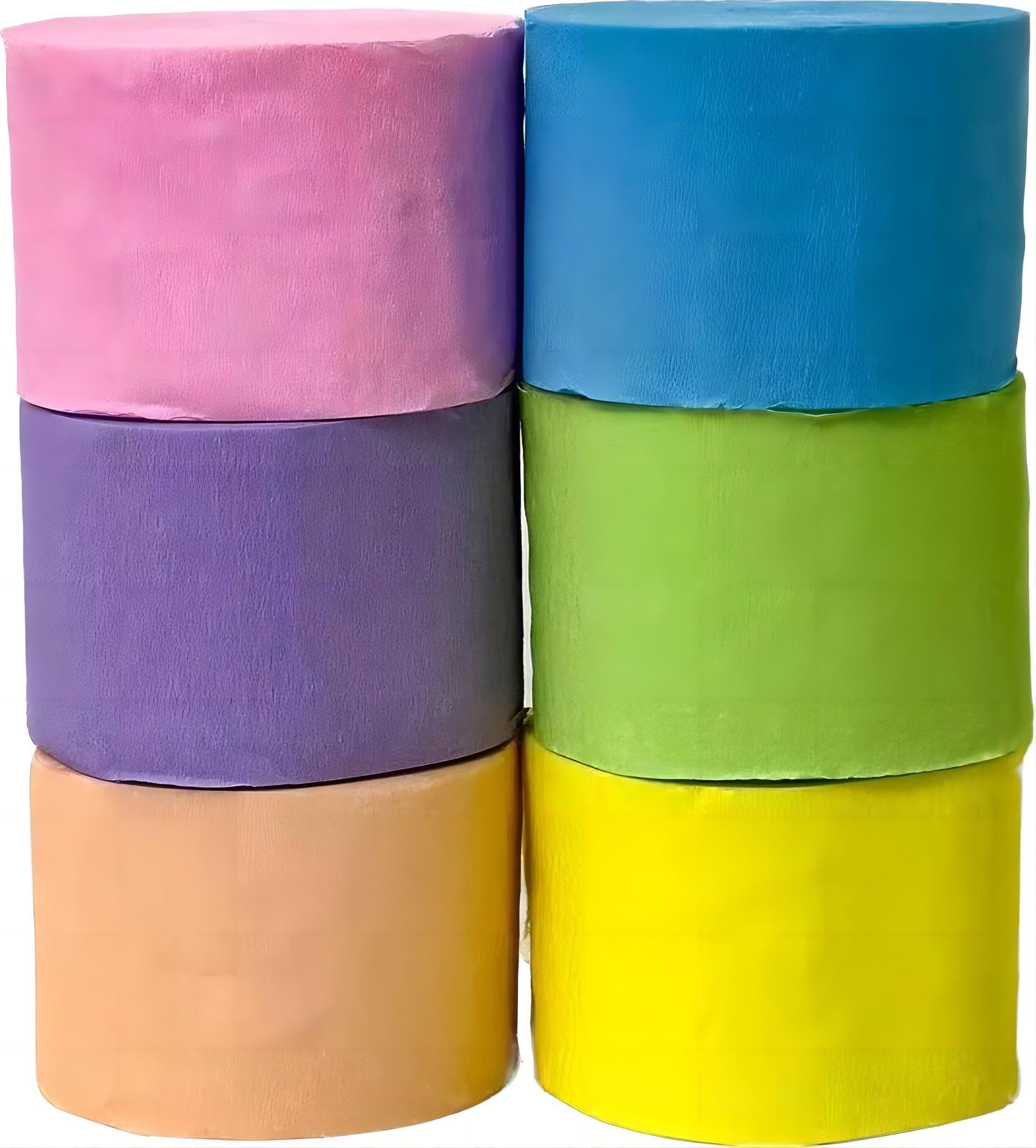 Crepe Paper Streamers, 6 Rolls 492ft Pastel Crepe Paper, Party Streamers in Pastel Colors, Crepe Paper for Party Birthday Wedding Baby Shower, 1.8 Inch x 82ft / Roll