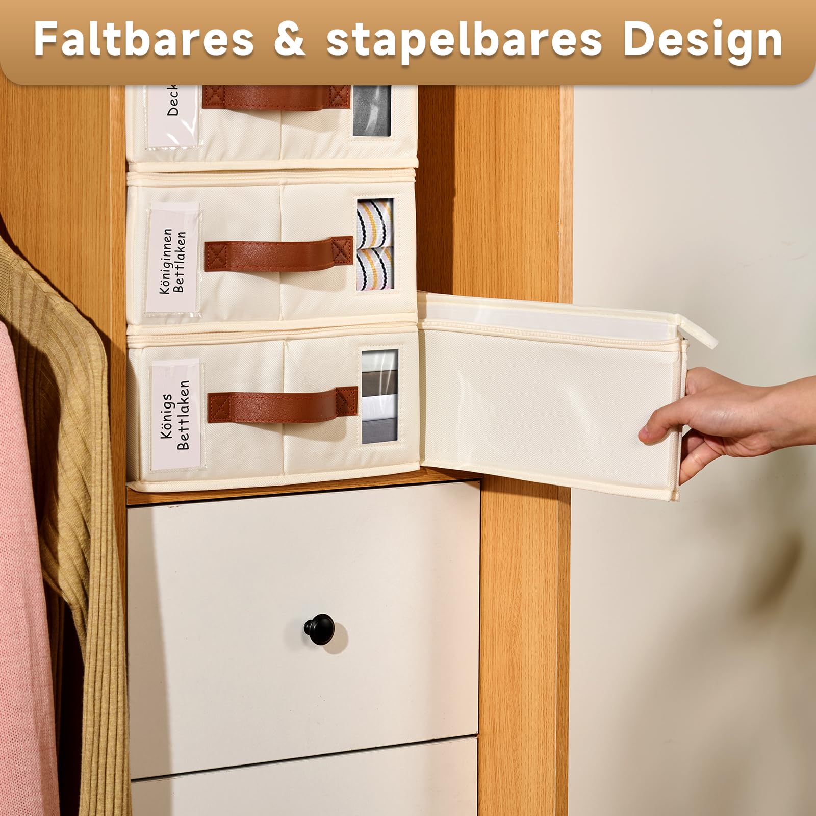 Bettwäsche-Organizer 8er Pack – Insektendichte Aufbewahrungsbox mit Reißverschluss, Etikett, Griff, Fenster – Schrankorganizer für Bettlaken, Kleidung, Bettdeckenbezüge, Spielzeug