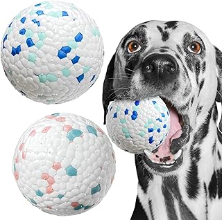DLDER Indestructible Dog Toy Balls,Dog Balls for Aggressive Chewers, Floating Bouncy Balls for Medium Large Dogs Lightweight Durable Solid Dog Balls Teething & Water Fetch Toy Balls 2.8"（Pink&Blue）