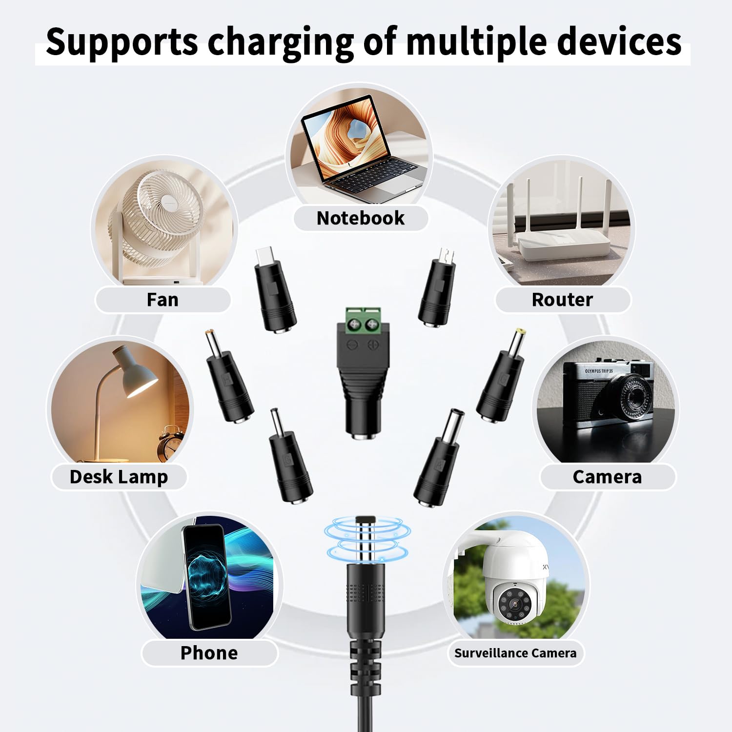 Versatile 5V USB to 12V DC Power Cable, Easy-to-Carry 3.3 Feet Charging Cord, with 10 Adapter Tips (Micro-USB, Type-C, Mini USB, 5.5x2.1, 2.5x0.7, 3.0x1.1, 3.5x1.35, 4.0x1.7, 4.8x1.7, 5.5x2.5mm) image 4