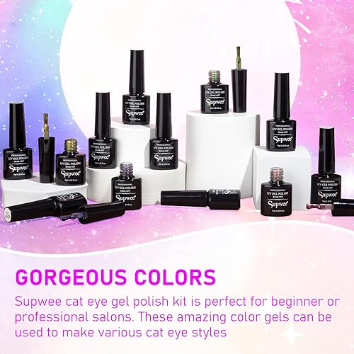 Miniatura 7 de SUPWEE Esmalte de uñas de gel de ojo de gato con imán de esmalte de uñas 9D Galaxia ojo de gato, esmalte de gel de manicura para remojar, gel UV,