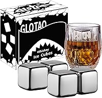 Glotao 4 Large Stainless Steel Whiskey Stones 64cm³ Gift Set - Reusable Chilling Spheres for Whiskey, Scotch, Wine, Beer & Vodka