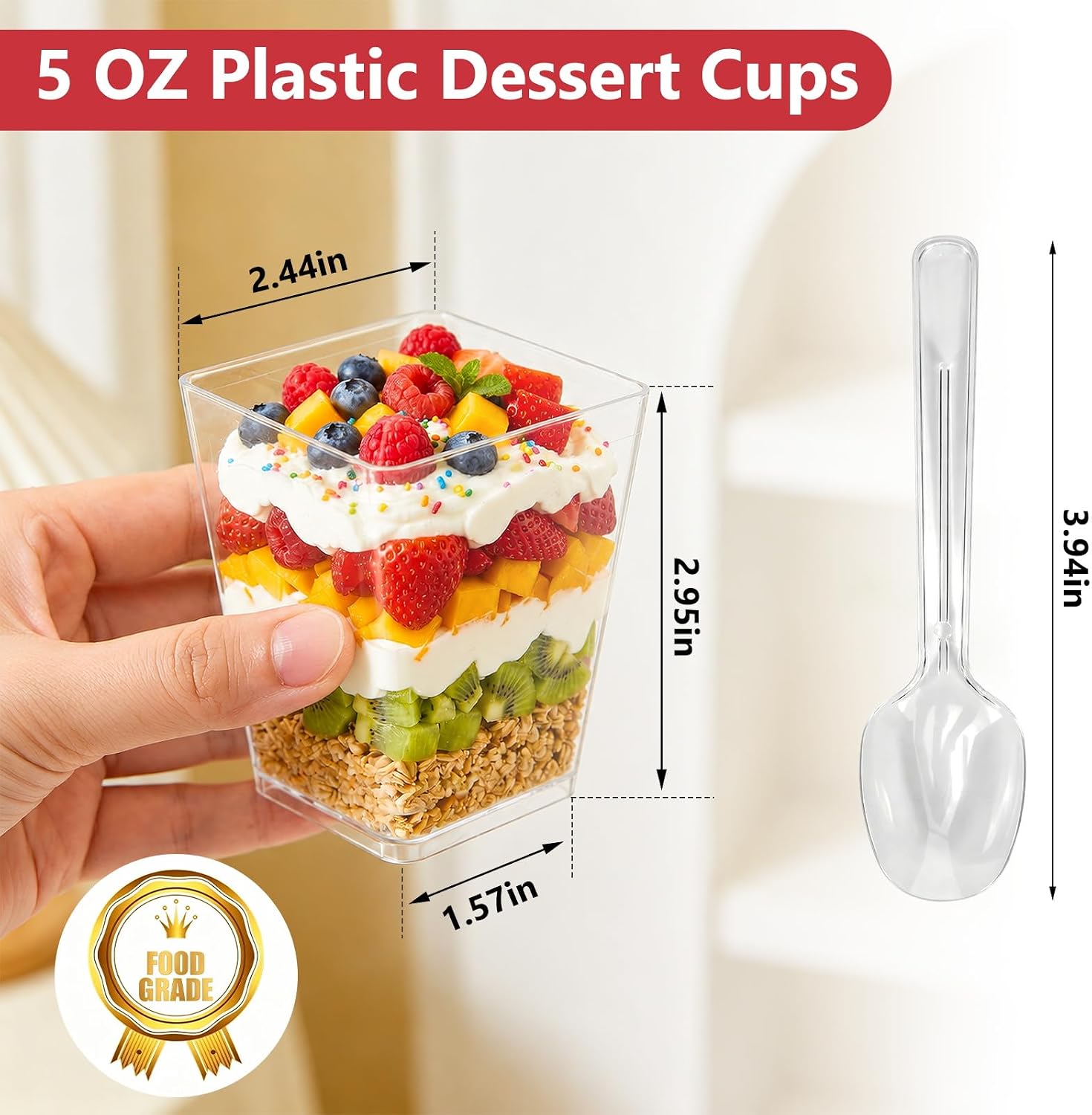 50 Pack Dessert Cups with Lids and Spoons, 5 oz Banana Pudding Cups