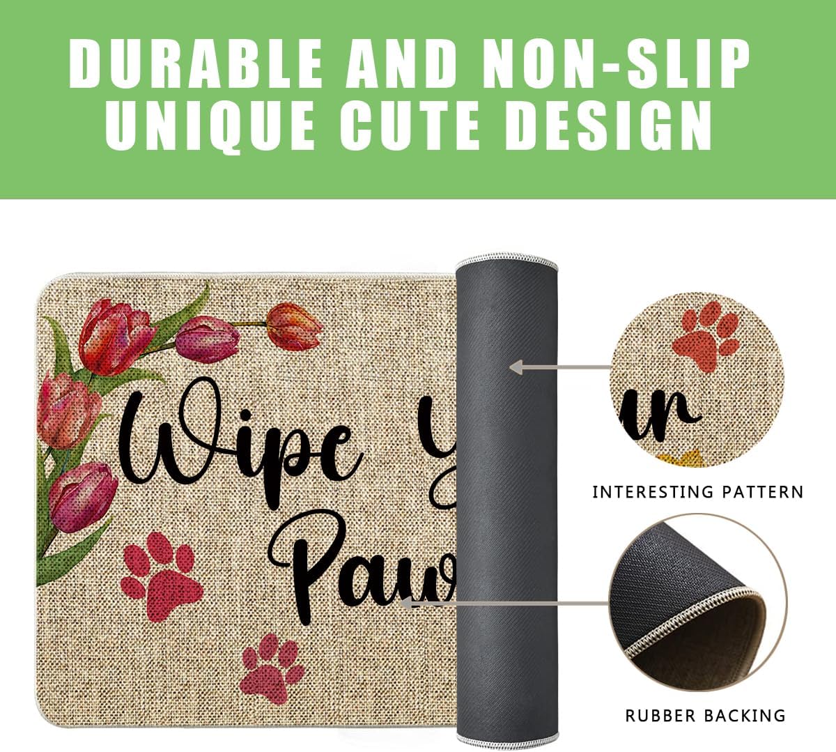 Spring Door Mat Wipe Your Paws Welcome Mat Outdoor Spring Floral Flowers Entrance Rug Farmhouse Home Kitchen Decorations Floor Front Doormats 17 x 27 Inch