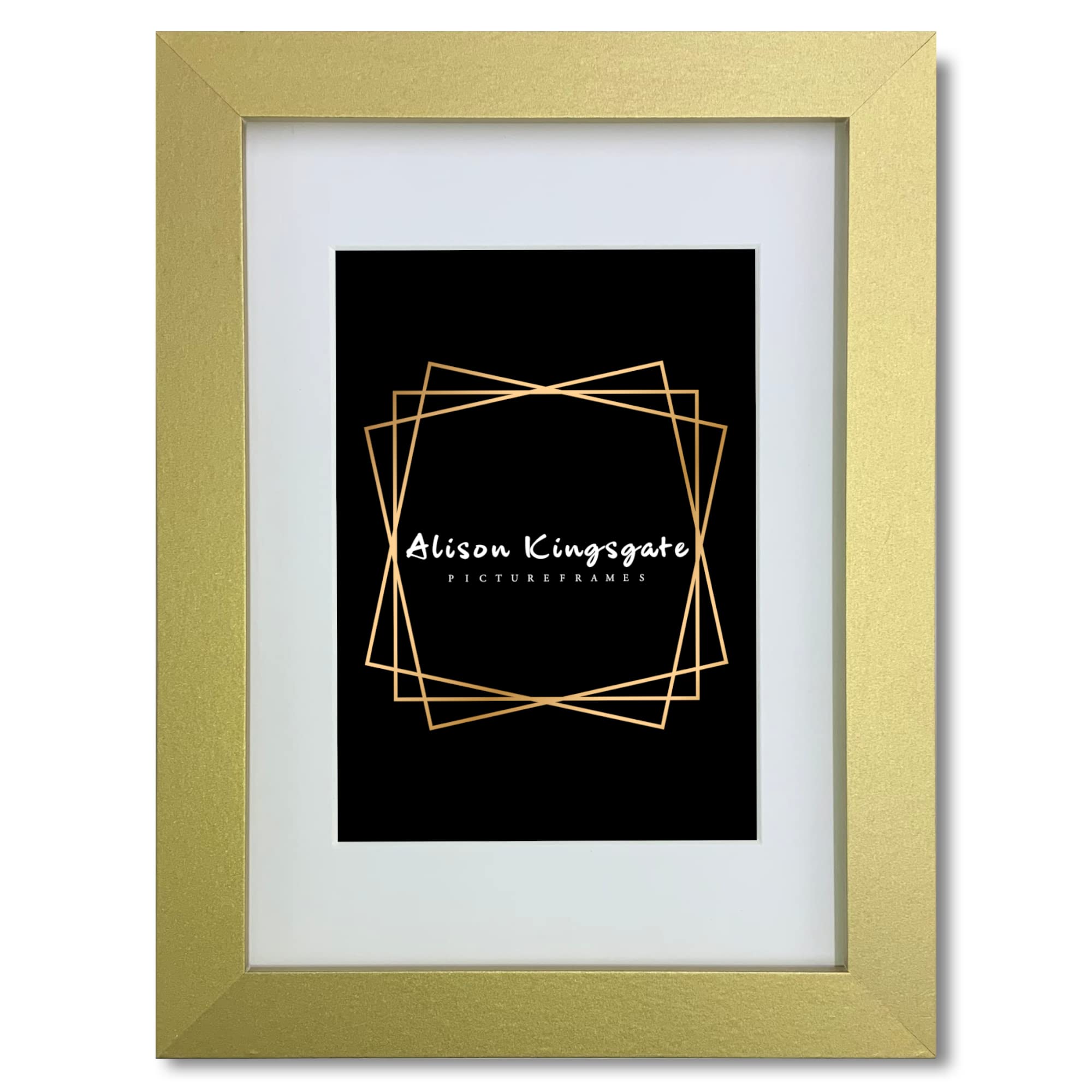 Alison KingsgateGold A4 Frame With Mount For A5 Size (14.8 x 21cm) - Modern Design Gold A4 Picture Frame With Mount with Safe Perspex Front & Wall Hanging Hooks - Handmade Frames
