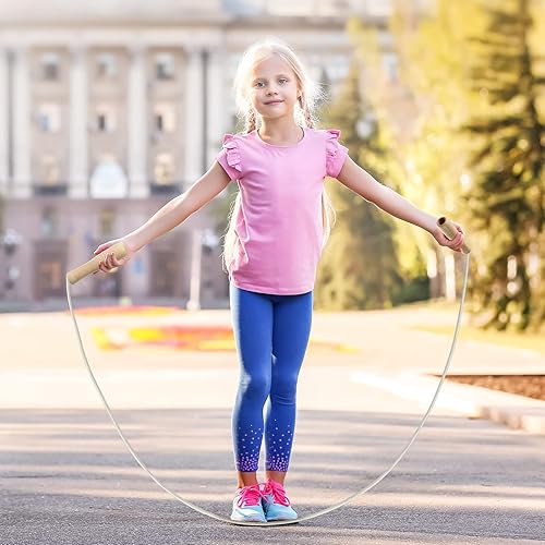 Miniatura 6 de Hungdao 4 piezas de cuerda trenzada de algodón para niños con mango de madera, cuerda de saltar ajustable para ejercicio, fitness, saltar cuerda