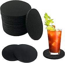 Pack of 16 felt coasters, round, non-slip, heat-resistant, washable glass coasters, felt coasters for cups, beer, table, bars coasters glasses (black)