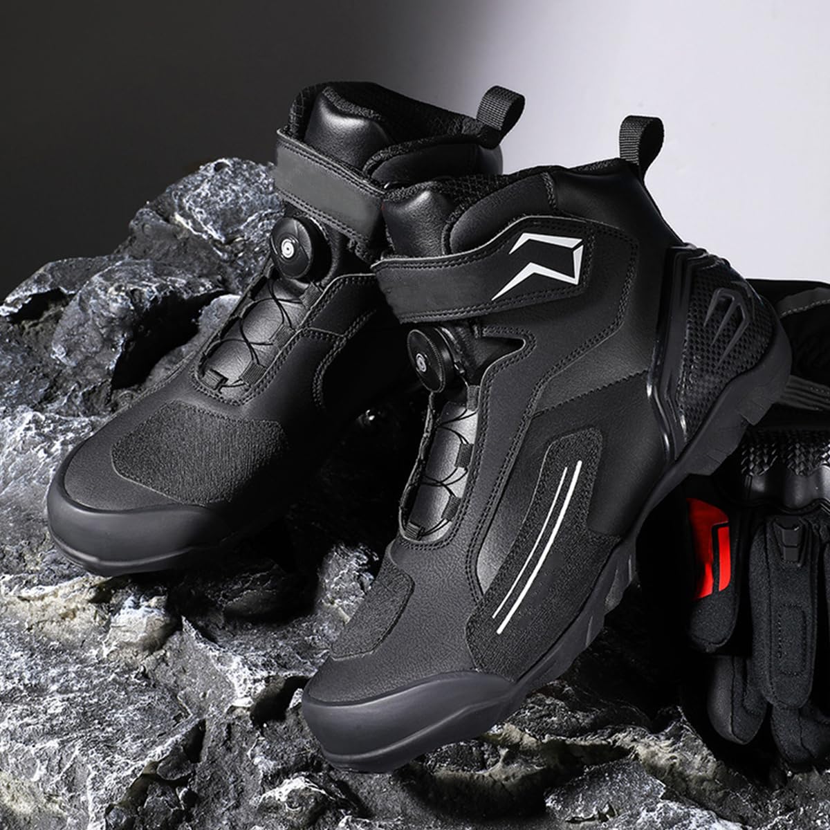 Scarpe Moto Uomo Stivali Moto in Pelle Rinforzate | Supporto alla Caviglia, Suola Antiscivolo, Impugnatura del Cambio, impermeabile, Enduro Adventure, Adulto