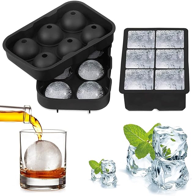 Ice Cube Tray, Lfgb Certified BPA Free Moulds with Non-Spill Lid, Best for Freezer, Baby Food, Water, Whiskey, Cocktail and Other Drink, Green & Blue (01-2pack-Black)