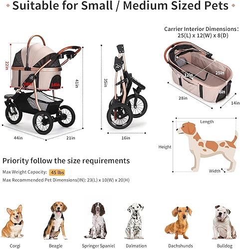 Miniatura 5 de SKISOPGO Cochecitos plegables para mascotas para perros pequeños y medianos, gatos, cochecito 3 en 1 para correr, sin cremallera, con transportador