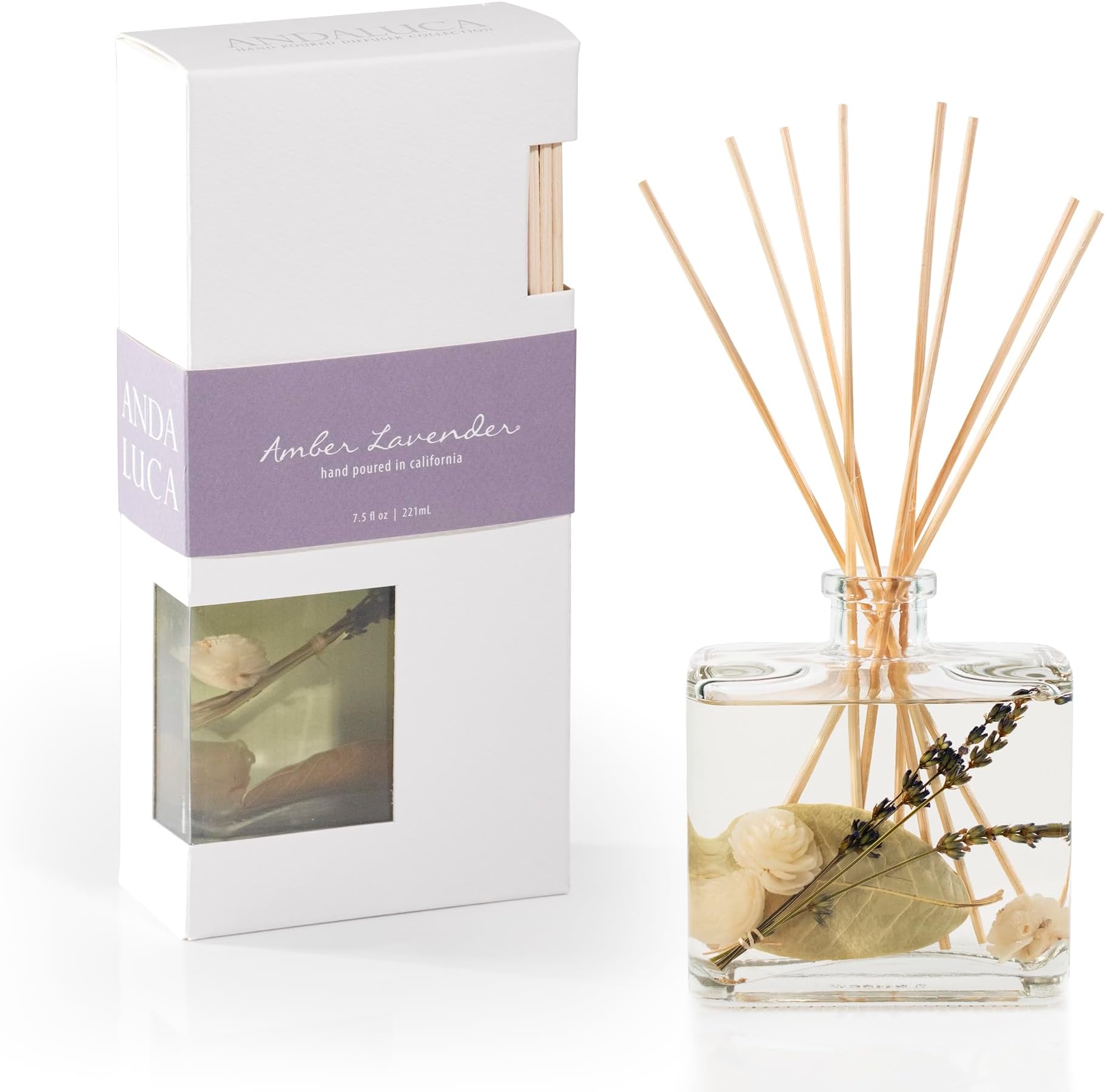 ANDALUCA Amber Lavender Botanical Reed Diffuser | 7.5 fl oz | Scents of Lavender, Amber and Geranium