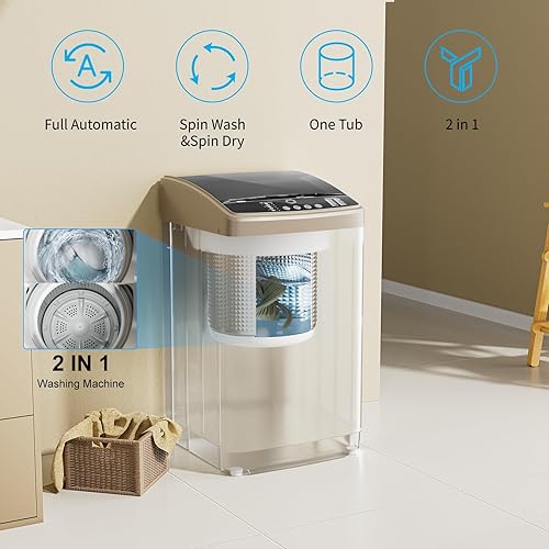 Miniatura 5 de Lavadora automática portátil de 19 libras, lavadora de 2.5 pies cúbicos con bomba de drenaje, 10 programas de lavado, 8 niveles de agua, combo de