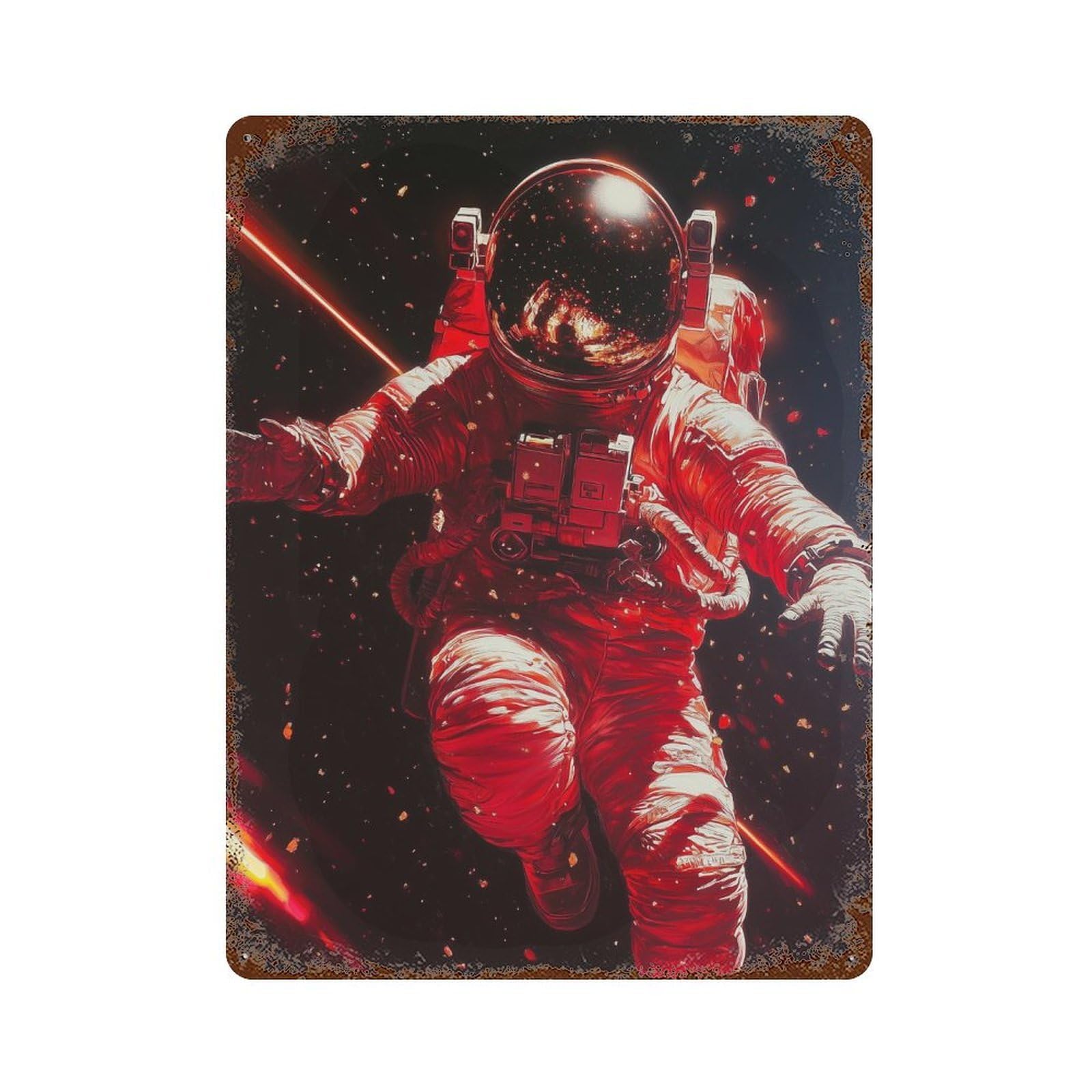 Garage Style Astronaut Floating in Space-15 Distressed Metal Wall Sign 15.7"x11.8", Shabby Chic Decor for Bar And Workshop