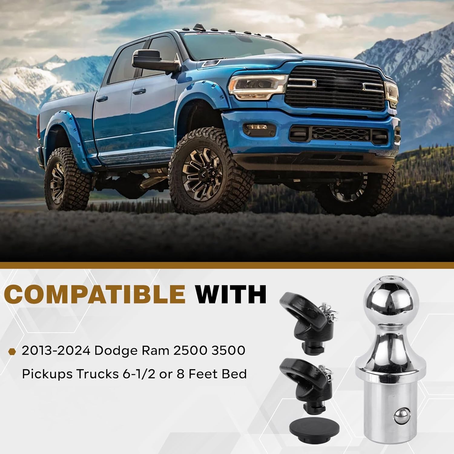 60618 Upgraded Puck System Gooseneck Ball Hitch Kit Compatible with Dodge Ram 2500 3500 2013-2025 2-5/16 Inch Ball 30,000 lbs GTW for Truck Bed with 2 Gooseneck Safety Chain Anchors