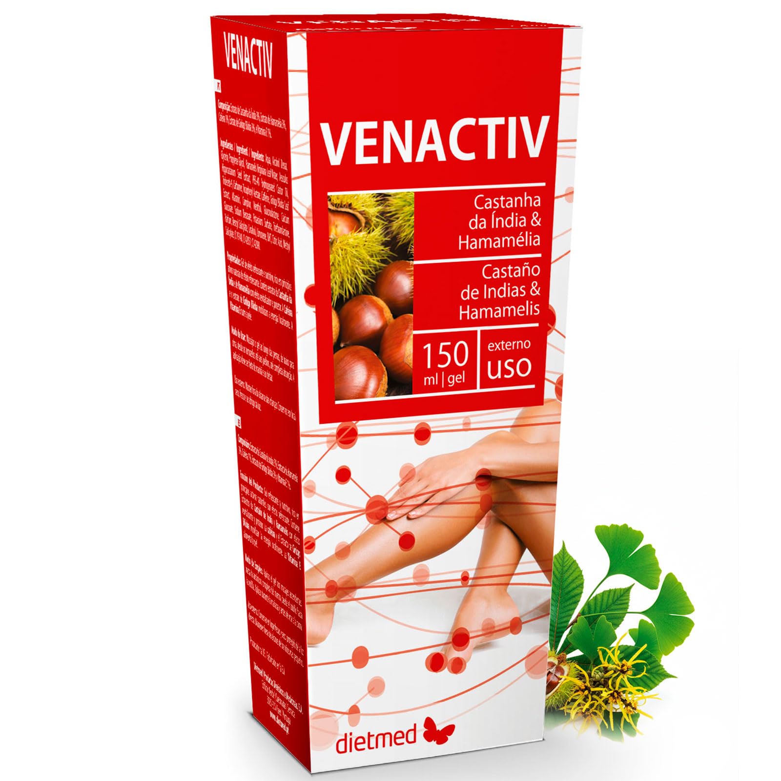 Gel Piernas Ligeras con Castaño de Indias y Hamamelis - Gel Refrescante - Bienestar Circulatorio - Con Cafeína, Ginkgo Biloba y Vitamina E - Para Piernas Cansadas - 150 ml Uso Diario - DietMed