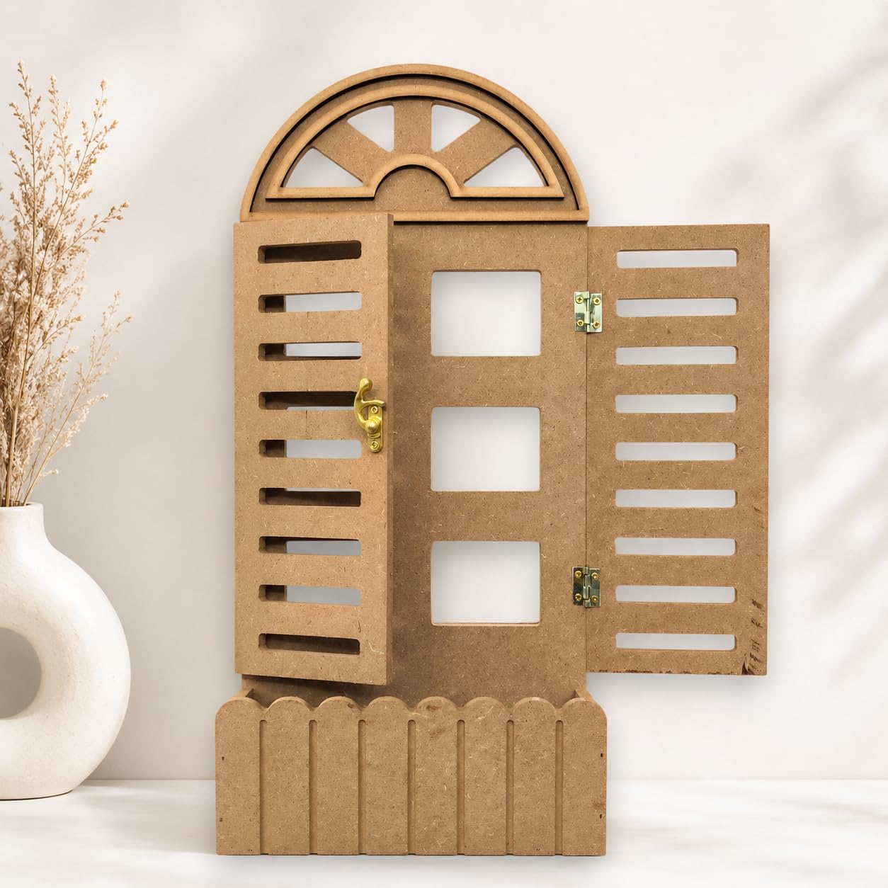 RIA Studio Wooden Wall Décor Hanging Jharokha Photo Frame with Windows and Flower Holder Planter for Decoration, Resin Art & Craft (JHK009)-image-48