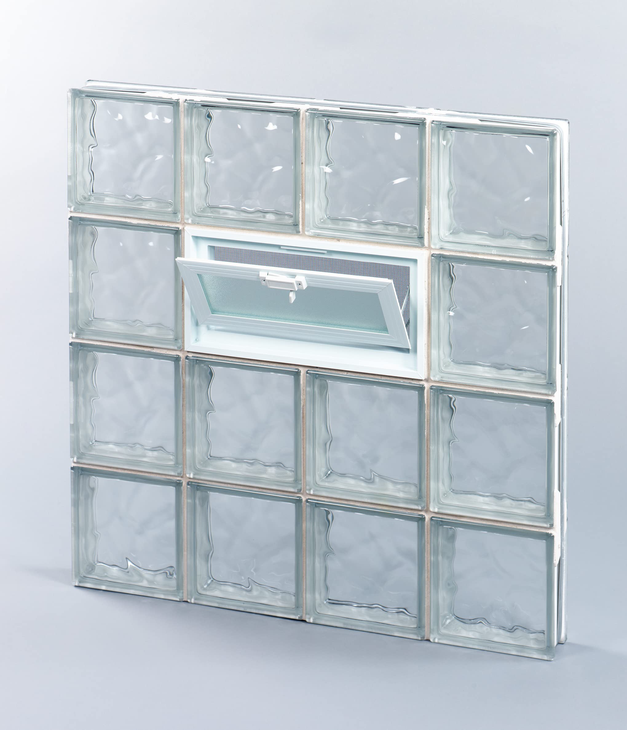 Ventana de ventilación para insertar en una pared de bloques de vidrio, ladrillo u hormigón | Dimensiones: 57,9x19x8 cm | Sustituye a 3 bloques de vidrio de 19x19x8 cm | Unidad de venta: 1 ventana