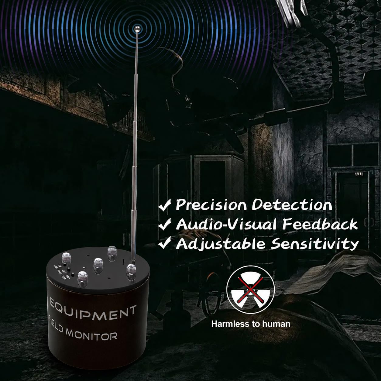 Ghost Hunting Equipment, Radiating Electromagnetic Field Detector with Temperature Deviation Detection, 5 Sensitivity Levels, Folding Antenna, POD REM EMF, Black