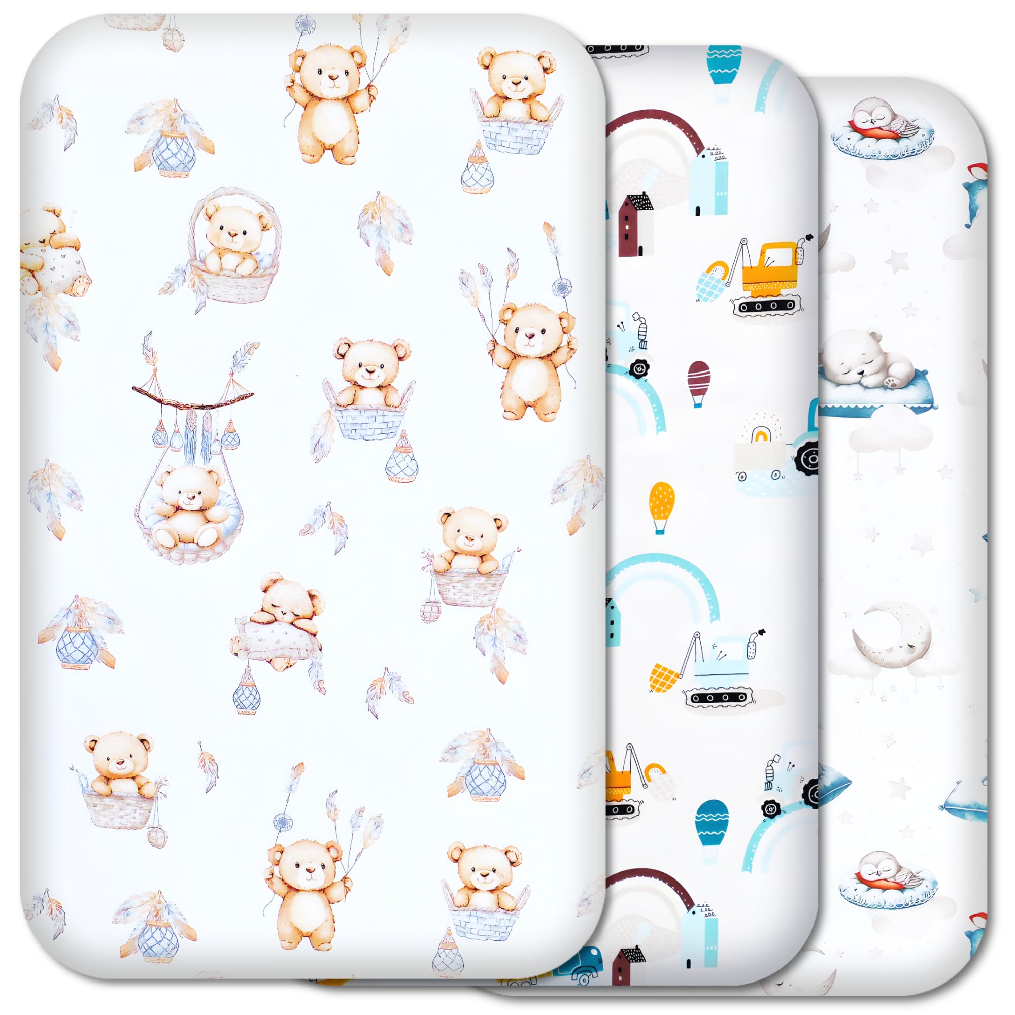 Next to Me Crib Sheets 83x50cm – 100% Cotton, Soft & Breathable Baby Bedding Set, 3-Pack Snug Fitted Baby Sheets for Bedside Cribs (83x50cm, SET 2-3pcs)