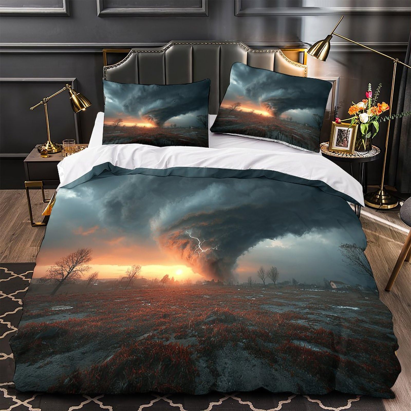 Housse de couette ciel orageux 3D super king 260x220 cm avec ses 2 taies d'oreiller en microfibre
