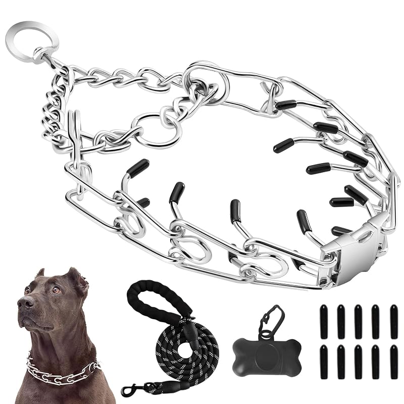 Coleira de Pinos para Cães com Guia e Ajuste M/L Yvnicll, Prata