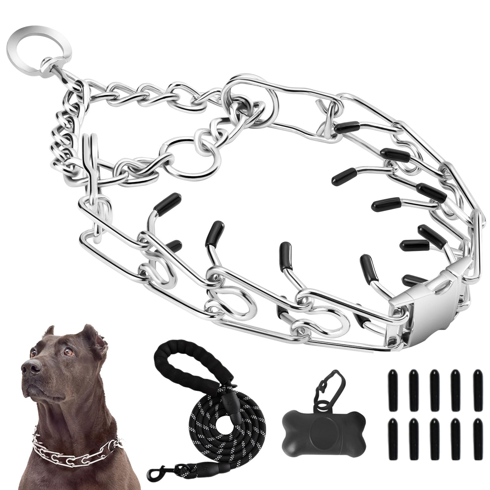 Yvnicll Prong Collar for Dogs with Leash 4mm XL
