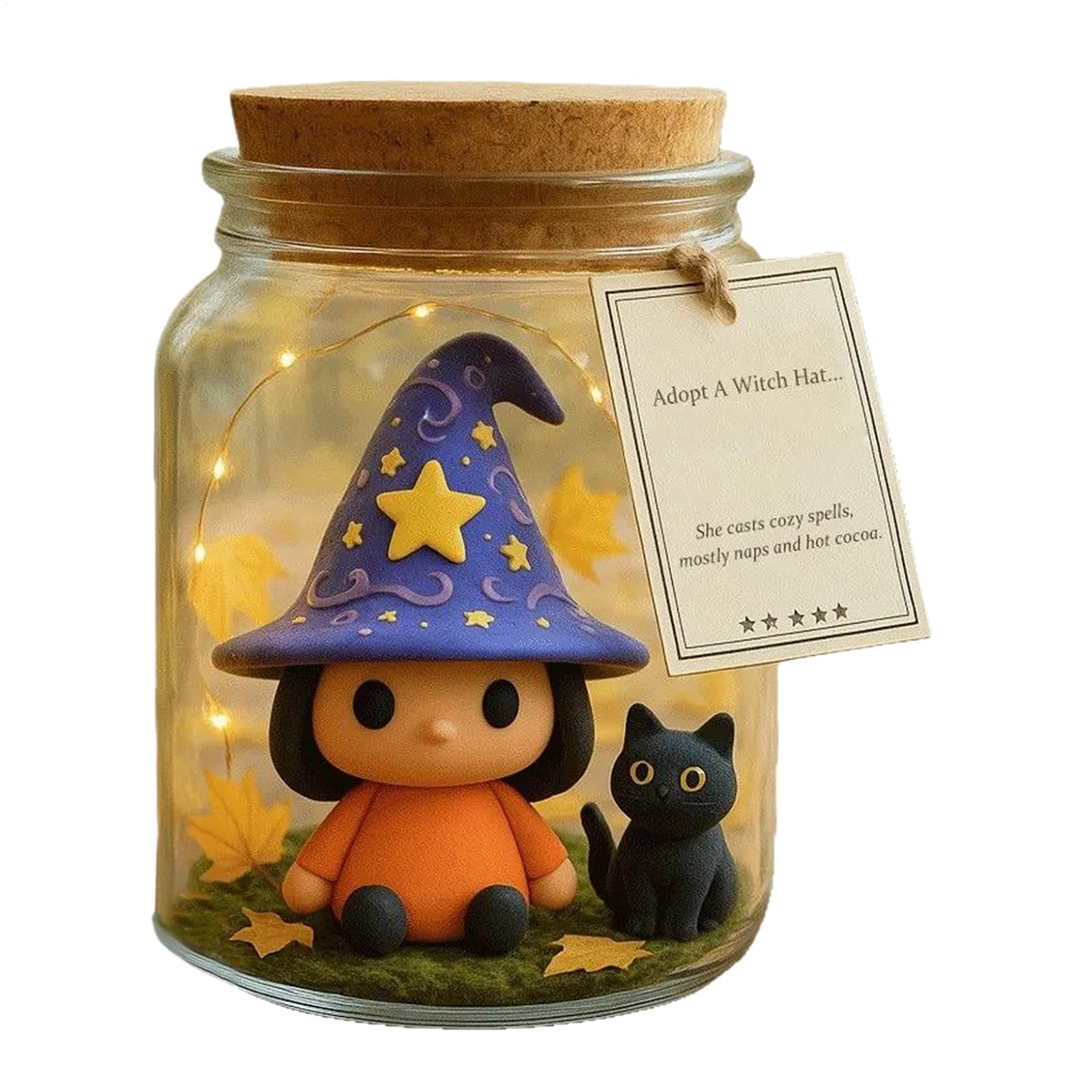 Bruja y gato en tarro de Halloween: artesanías decorativas de salón