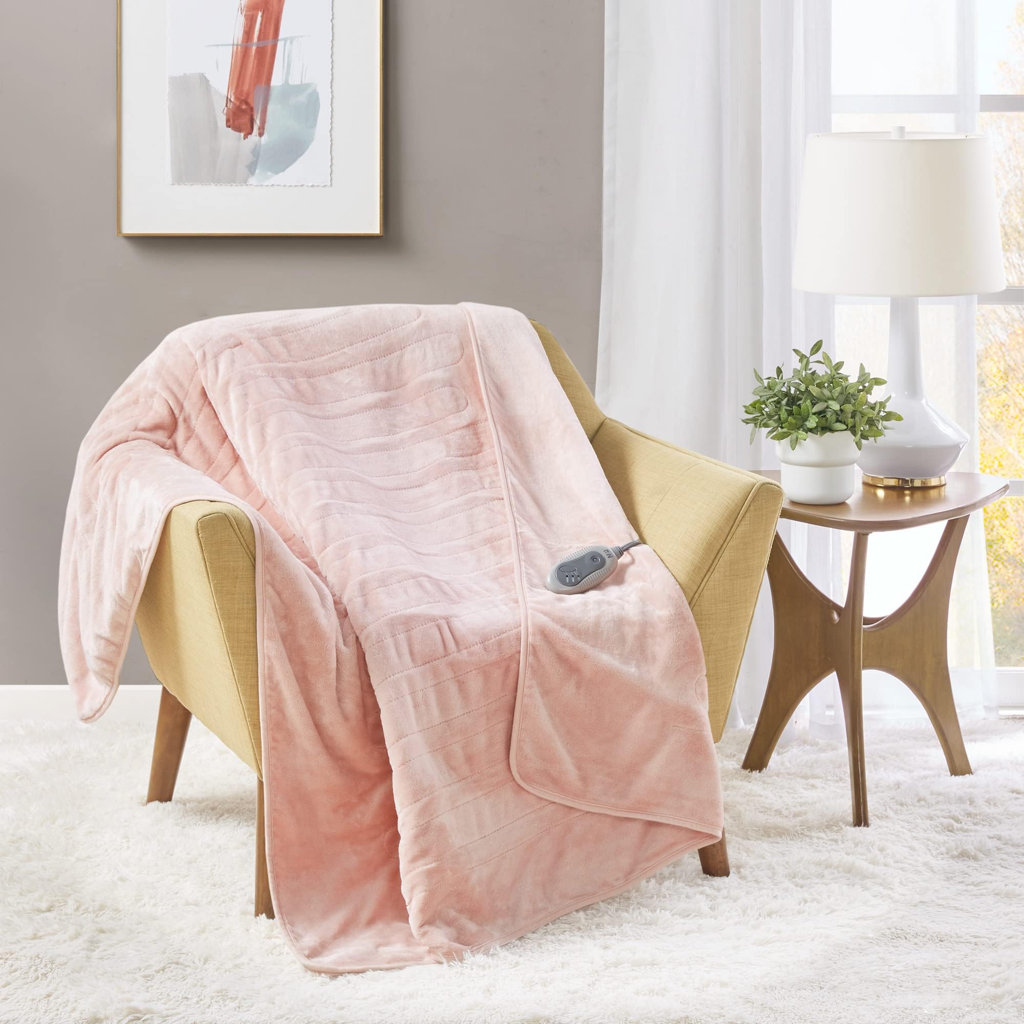 MP2 Heated Throw Blanket with Foot Pocket | Plush Heated Blanket with Foot Pocket W/ 2 Hour Auto Shut Off | 3 Heat Levels for Soreness Relief | Machine Washable - 50"X 62", Blush