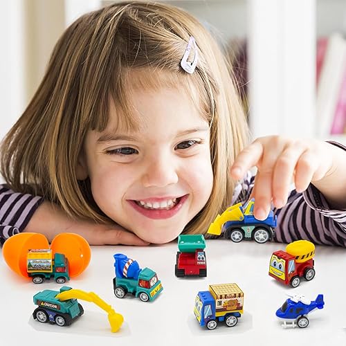 Miniatura 3 de AUGARDEN 12 huevos de Pascua de plástico con mini auto trasero en el interior, huevos de juguete de Pascua rellenos, regalos de Pascua para niñas