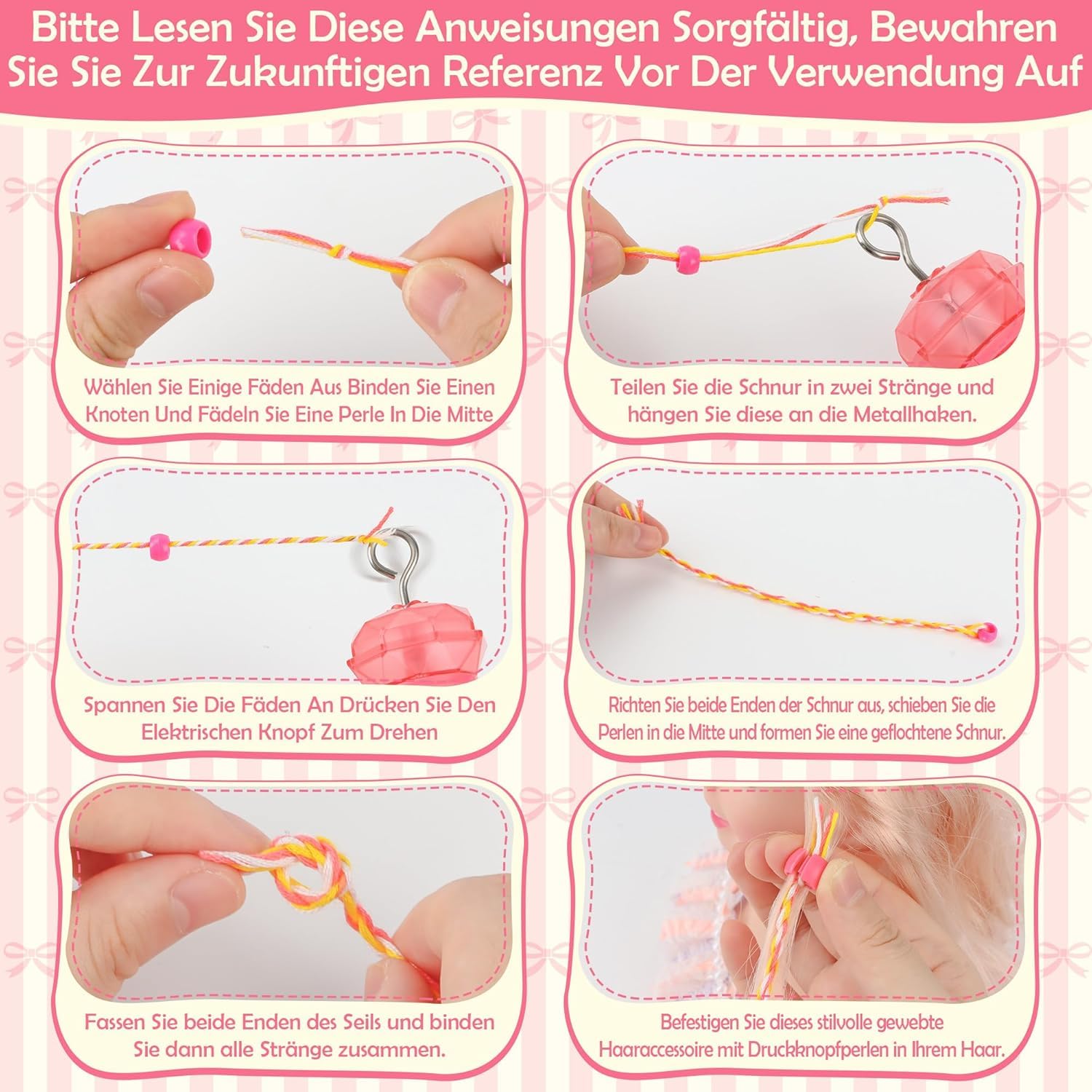 Kit de broderie de cheveux JONRRYIN 3-en-1, machine à tresses automatique avec perles pour cheveux, machine à strass pour cheveux avec gemmes capillaires, ensemble de bijoux pour cheveux pour filles - 4