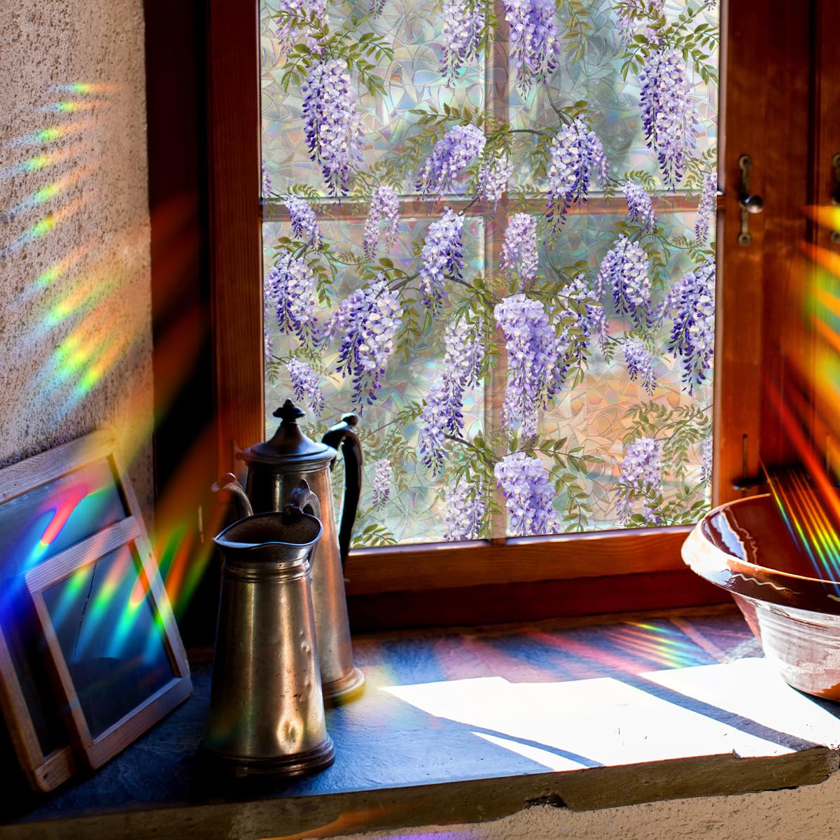 HOMETITUTE Privacy Window Film - Purple Flower Vine Design, Static Cling, 17.7x39.3 Inch