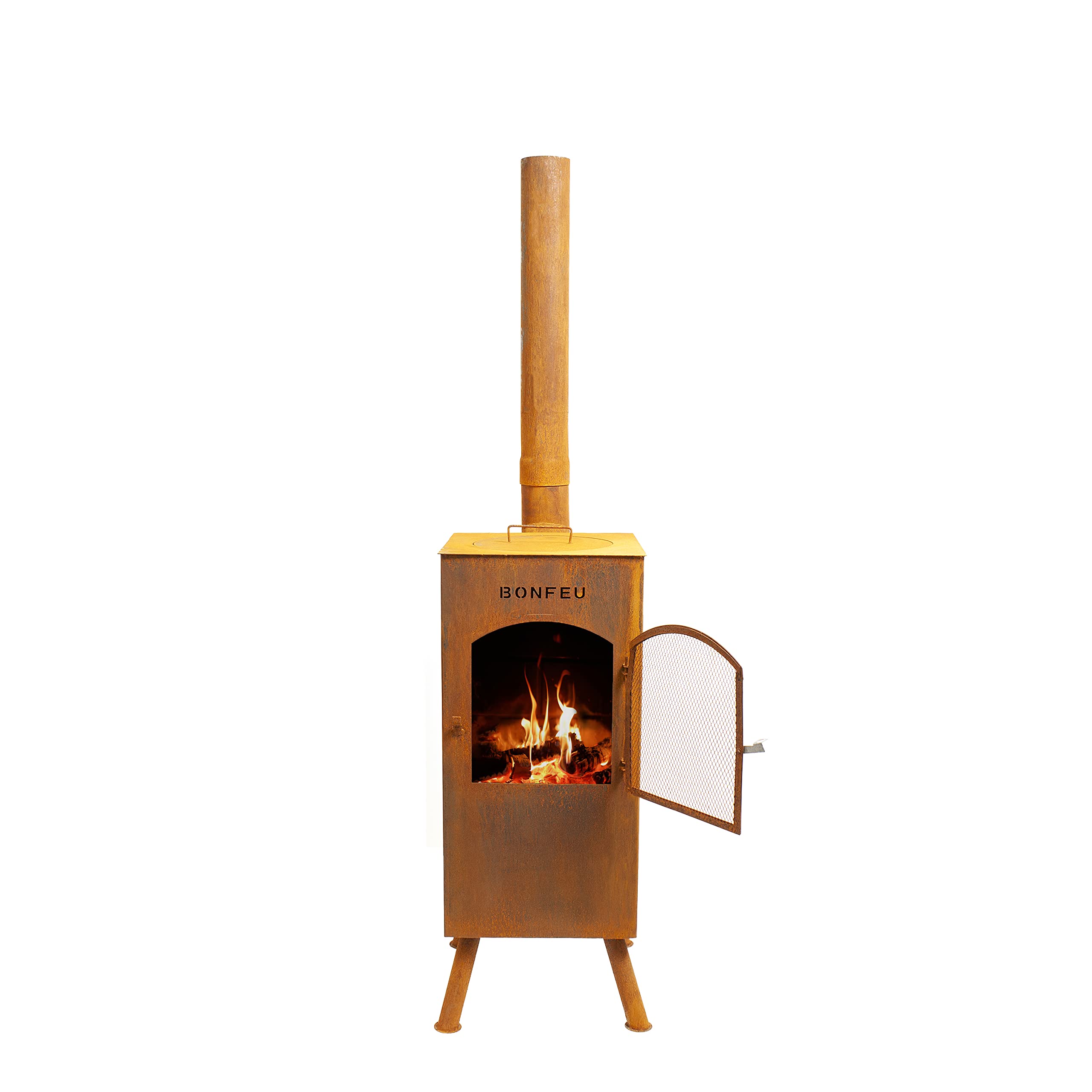 BonFeu BonTon 60 Grate - Patio stove - Fireplace with spark protection for relaxing evenings - Fire column outdoor - Patio fireplace with barbecue grate - Corten steel garden stove - 60x60x205cm — view 13