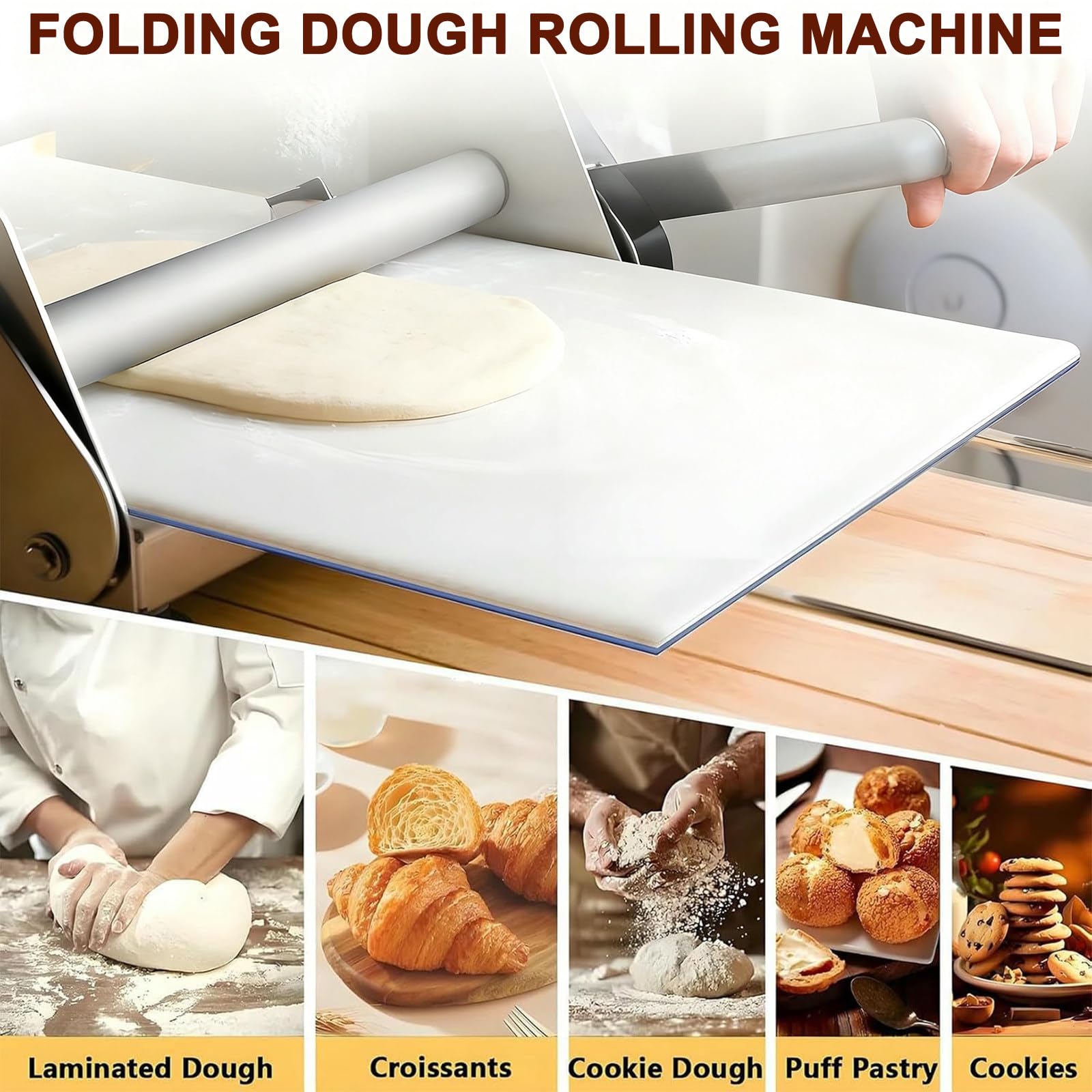 Laminoir à Pâte Pliable Manuel pour Boulangerie, Pizza et Croissants, Laminoire Manuel à Pate, Laminoir à Pâte Feuilletée, Laminoir à Pâtisserie en Acier Inoxydable A300
