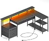 rolanstar desk l shape with drawers reversible gaming table with socket led & monitor stand 163 cm computer desk for office study bedroom