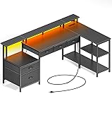 Rolanstar Schreibtisch L Form mit Schubladen, reversibler Gaming Tisch mit Steckdose, LED & Monitorst&auml;nder 163 cm Computertisch f&uuml;r B&uuml;ro Arbeitszimmer