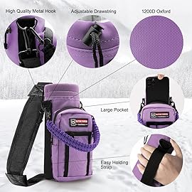 NATURE PIONEOR Water Bottle Holder with Adjustable Strap - 25/32/40oz Insulated Water Bottle Carrier Sling Sleeve with Paracord Handle & 2 Storage Pockets, Hiking, Camping, Gym