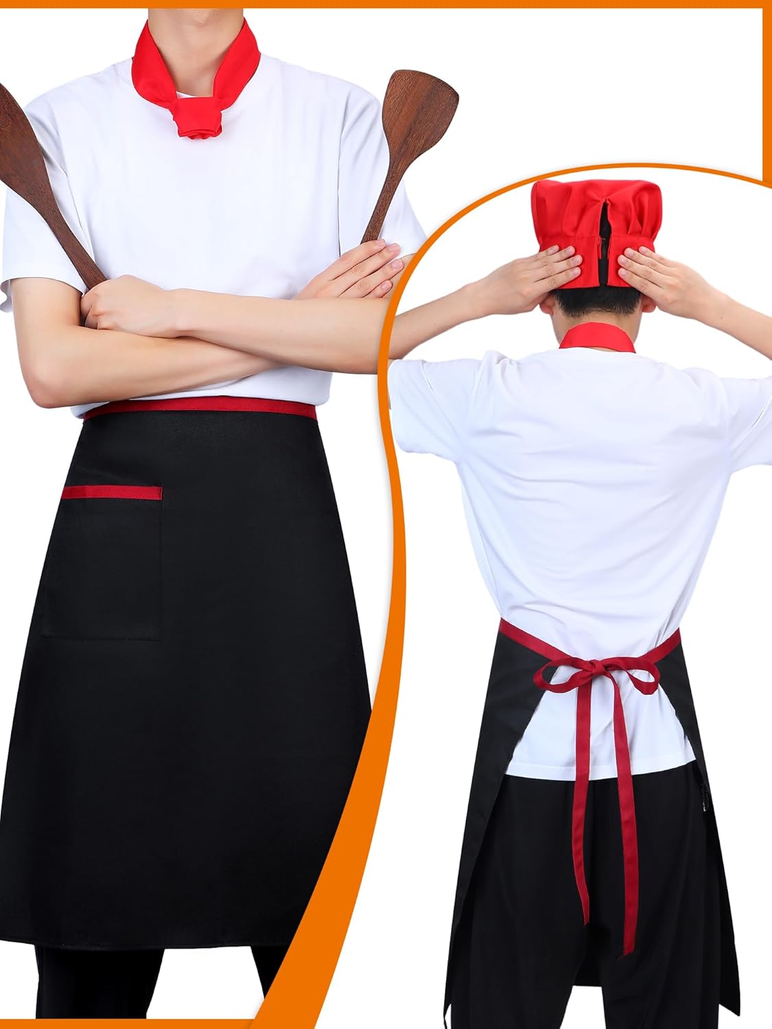 Mepase 3 Pcs Hibachi Chef Costume Adult Accessories Hibachi Chef Hat Apron with Hachimaki Tie Teppanyaki Hat for Men Women Japanese Cuisine Lovers Halloween Party Decorations BBQ Birthday Party Decor - Image 4