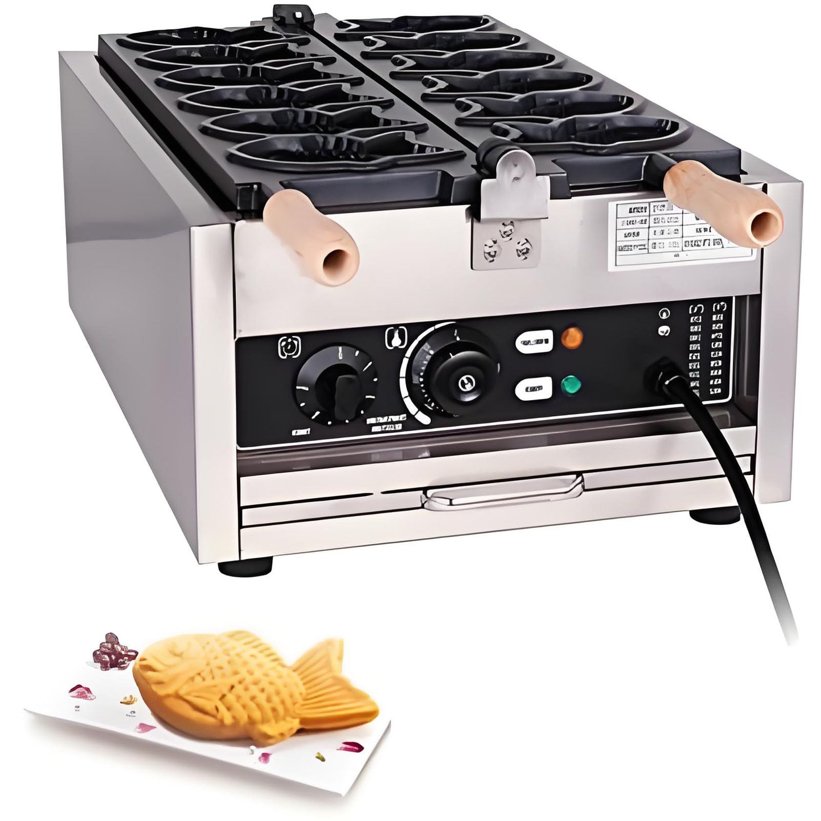 Gofrownica z rybą Taiyaki, 3000 W, 6 szt., komercyjna forma do pieczenia ryb Taiyaki, elektryczna, nieprzywierająca gofrownica dla rodzin, restauracji i sklepów spożywczych