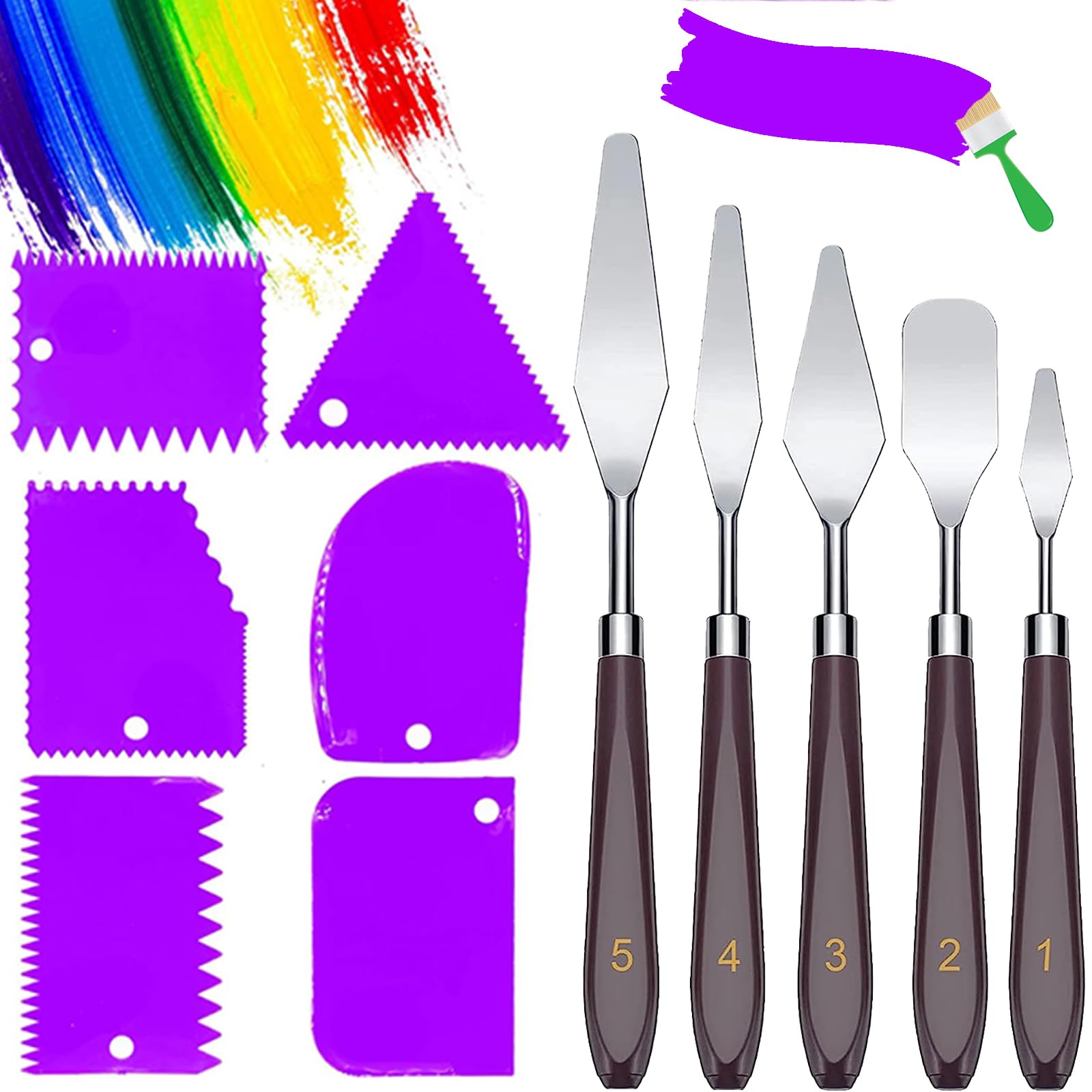 ROMINVIC Strukturpaste,Spachtel Set 11 Stück Acrylmalerei - 5 Palette Messer+6 AbstreifermesserAcryl Spachtel Kunstlerbedarf zum Olgemalde