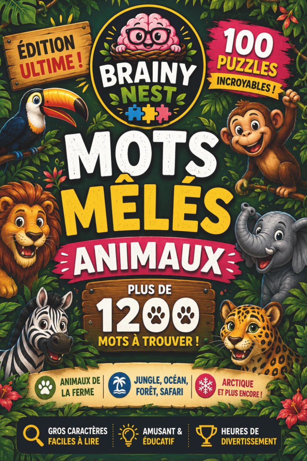 Mots Mêlés Animaux Enfants 7-12 Ans: 100 Grilles en Gros Caractères avec Solutions - Jeux Éducatifs et Amusants