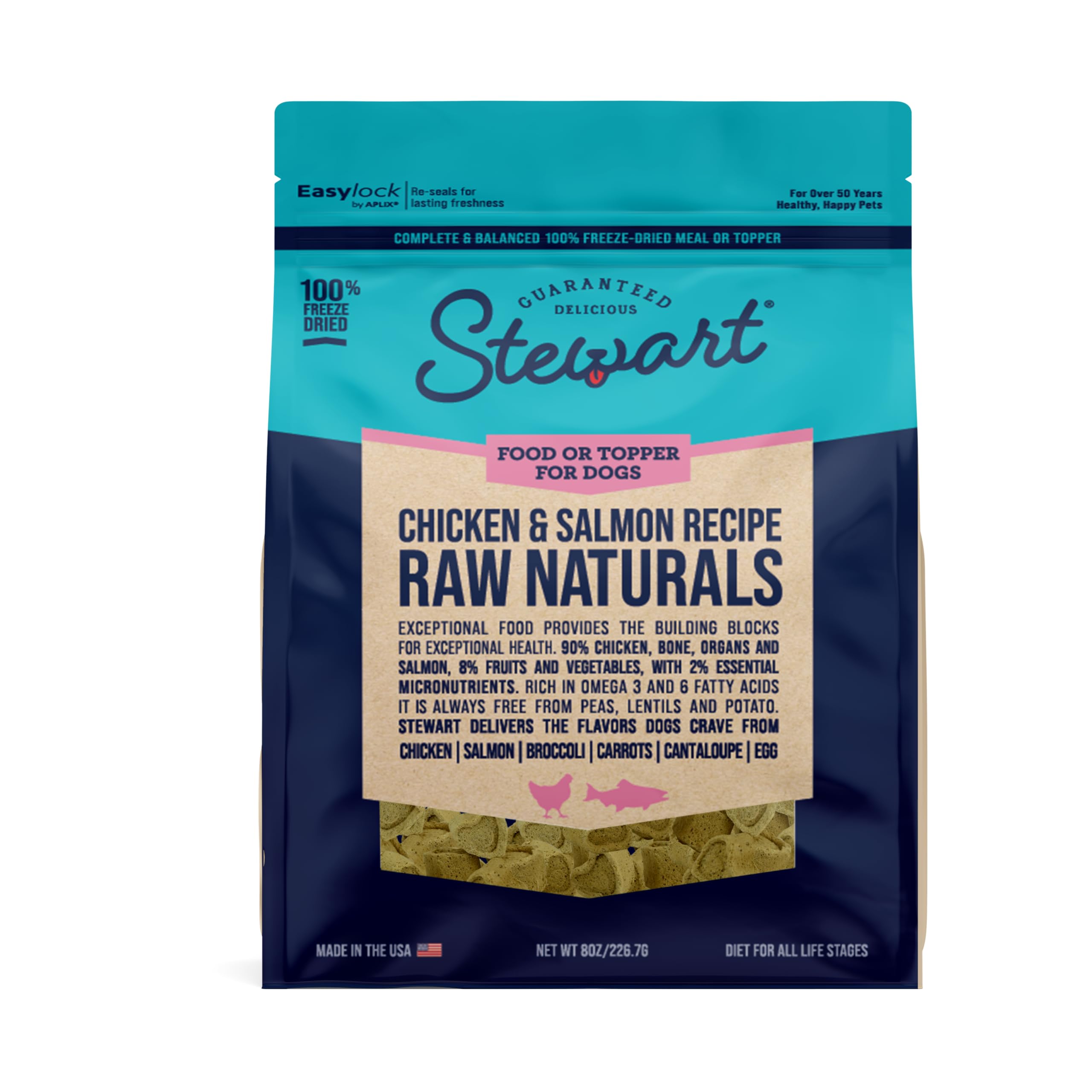 Stewart Raw Naturals Freeze Dried Raw Dog Food or Meal Topper, Chicken and Salmon Recipe, 8 Ounce Bag, Complete and Balanc...
