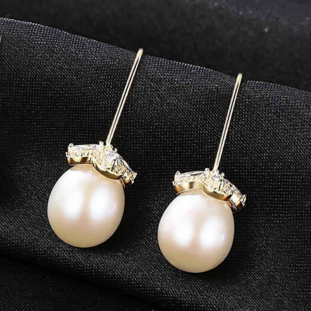 925 Sterling Silver Handpicked AAA+ Quality Freshwater Cultured Pearl Earrings for Women, CZ Cubic Zirconia S925 Fishhook Drop Dangle Ear Hook With Gift Box