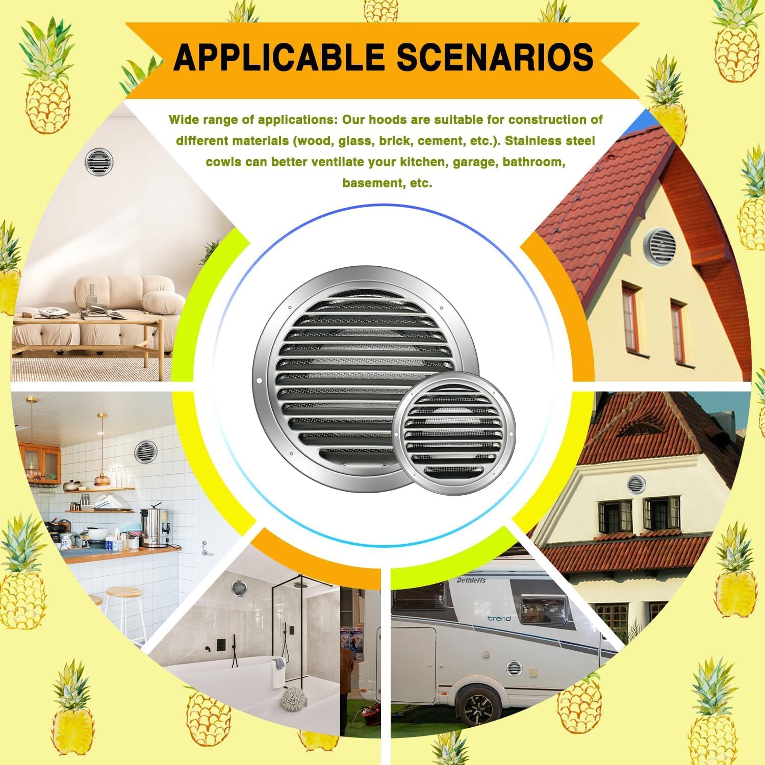 Aygrochy Rejilla de ventilación de 120 mm, Acero Inoxidable X2, 304, Redonda, atornillada, Rejilla de protección contra Insectos, Brida, Rejilla de ventilación