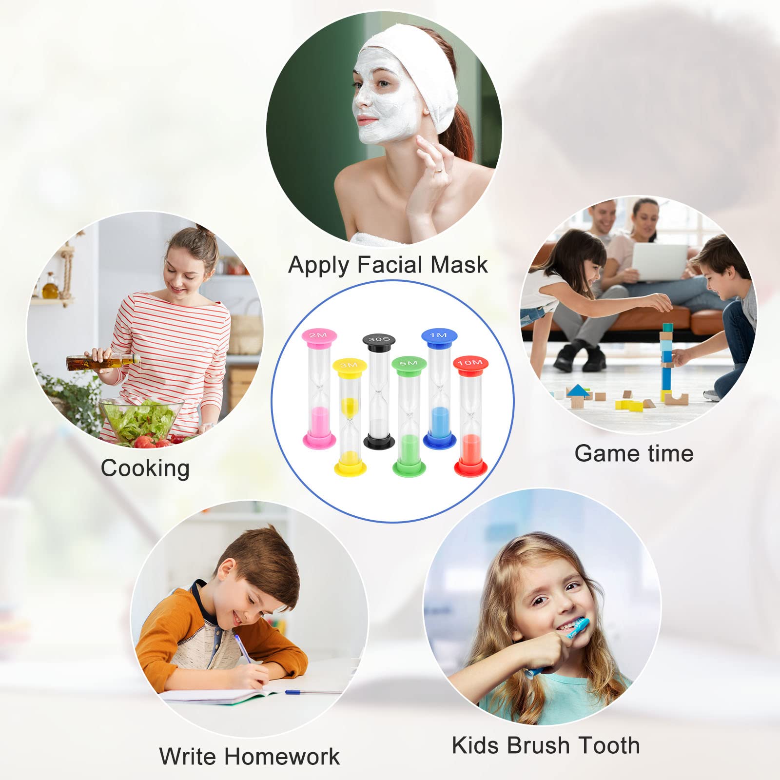 Set 5 Clessidre A Sabbia Colorata - Timer Da 3,5,10,15,30 Minuti | Per Cucina, Giochi, Ufficio - Foto 2