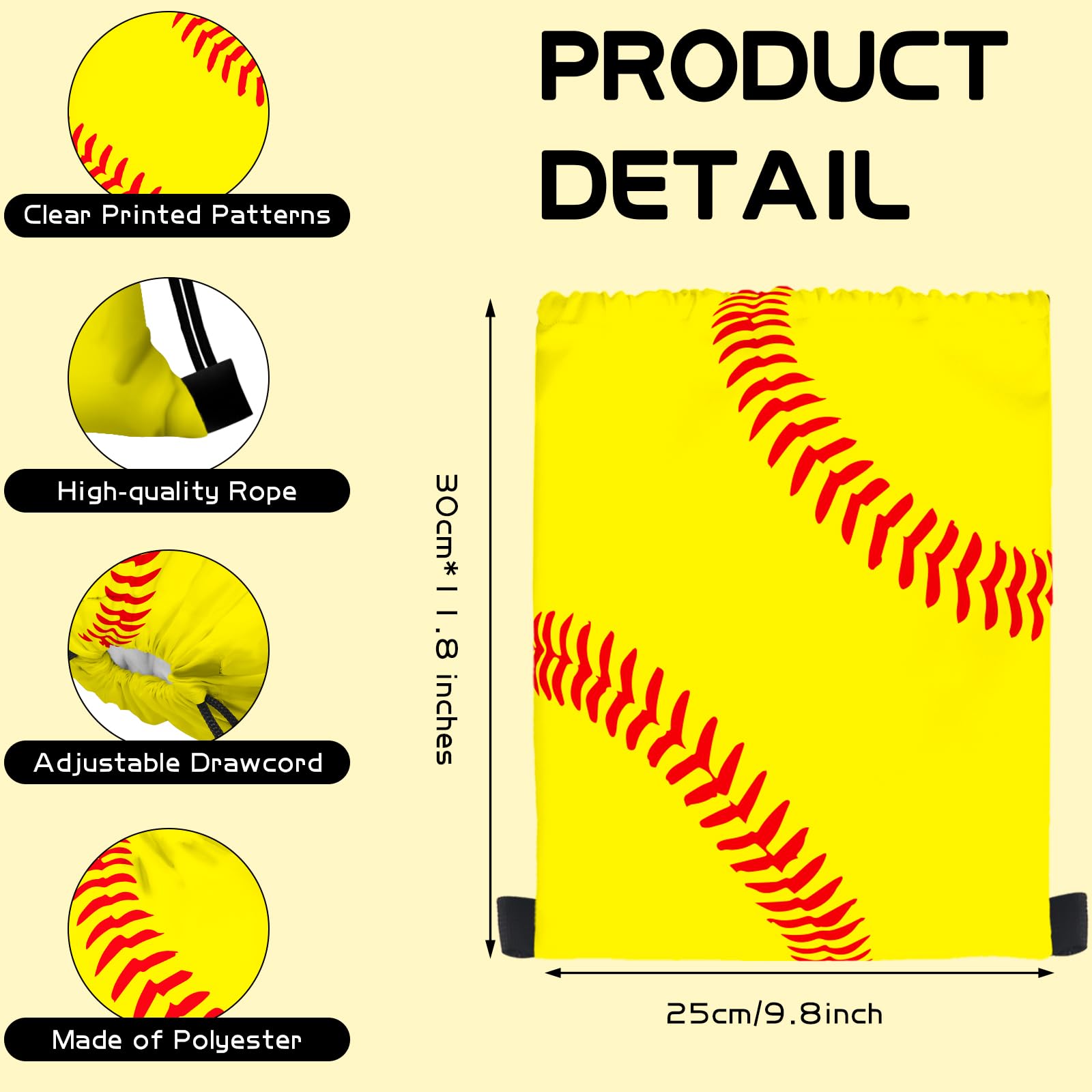KERINGO 16 PCS Softball Gift Bag with Handles Drawstring String Soft Ball Goodie Sport Theme Party Favor Team Treat Bag for Birthday Team Snack