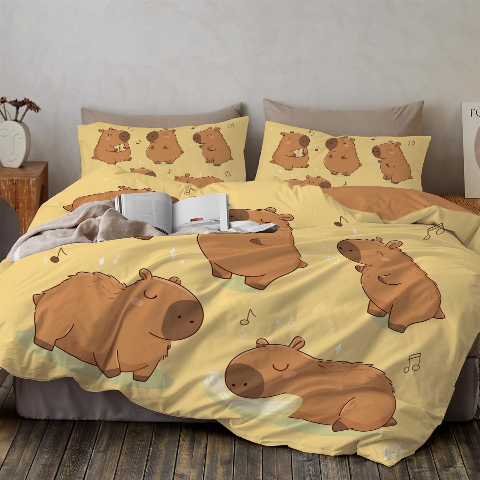Housse de couette capybaras 220x240 avec fermeture éclair pour changer de lit facilement